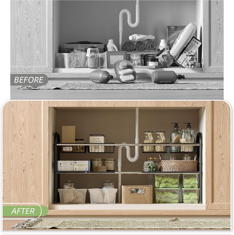 NETEL Under Sink Organizers and Storage, 2 Tier Expandable Under Cabinet Organizer Shelf with 4 Baskets and 4 Panels, Expandable Shelf for Cupboard, Kitchen, Bathroom, Shoe Storage Rack - Image 5